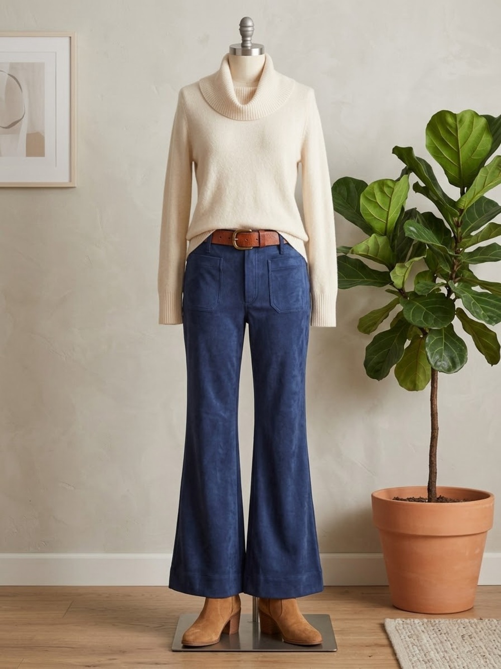 Chico's Navy Boot-Cut Suede Pants